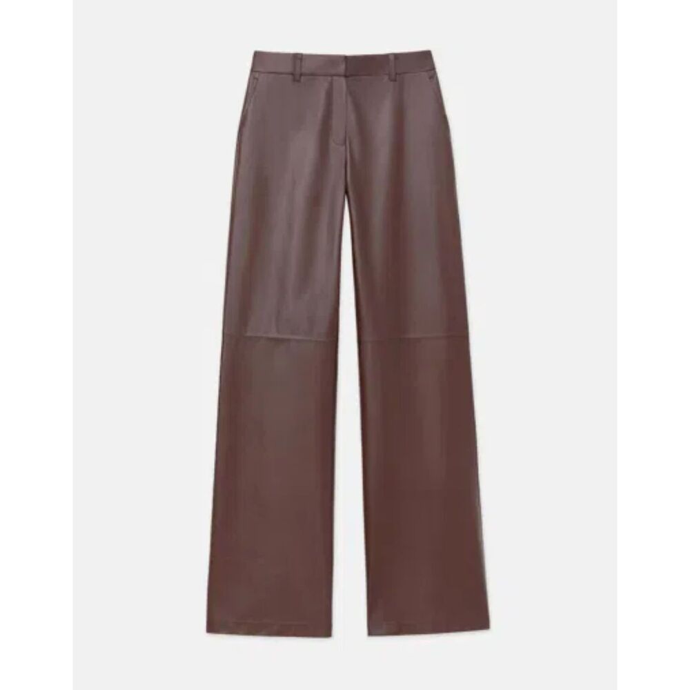 Lafayette 148 New York Sullivan Pants Nappa Lambskin Leather Brown Size 18